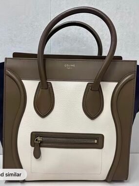 Celine Mini Luggage Tote in White and Brown Leather